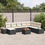 vidaXL Ensemble de canapé de jardin de 9 pièces avec coussins Noir Poly Rattan