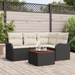 Set de Canapé de Jardin vidaXL 5 Pièces avec Coussins Rattan Poly Noir Acacia