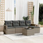vidaXL Salon de jardin 6 Pièces avec coussins gris résine tressée