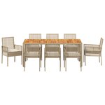 vidaXL Ensemble de salle à manger de jardin 9 pièces avec coussins beige en rotin