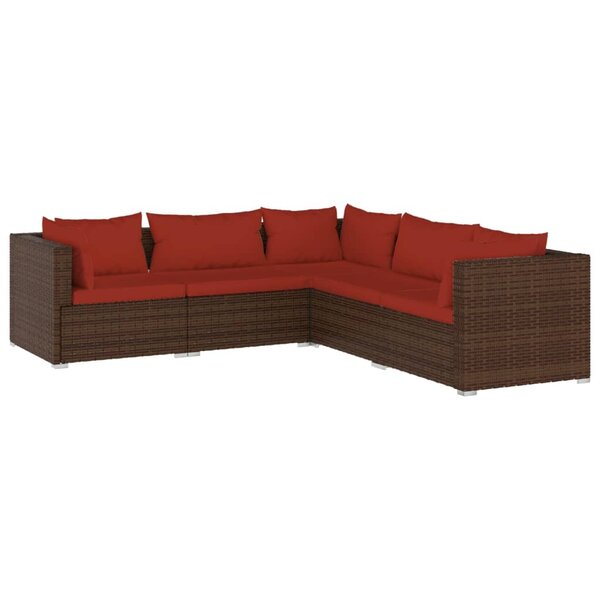 Salon de jardin meuble d'extérieur ensemble de mobilier 5 pièces avec coussins résine tressée marron 02_0016468