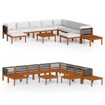 Salon de jardin meuble d'extérieur ensemble de mobilier 12 pièces avec coussins crème bois d'acacia solide 02_0015568