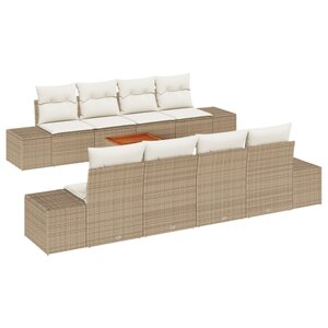 vidaXL Ensemble de canapés de jardin 9 pièces avec coussins beige poly rotin acacia