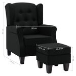 vidaXL Fauteuil avec repose-pied Noir Tissu