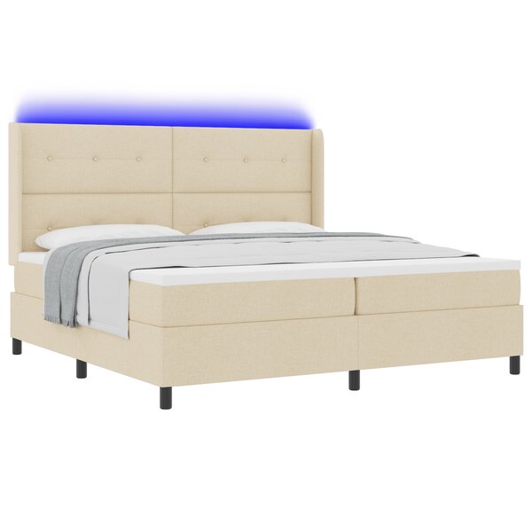 Lit box spring vidaXL avec matelas et LED Crème 200x200 cm Tissu