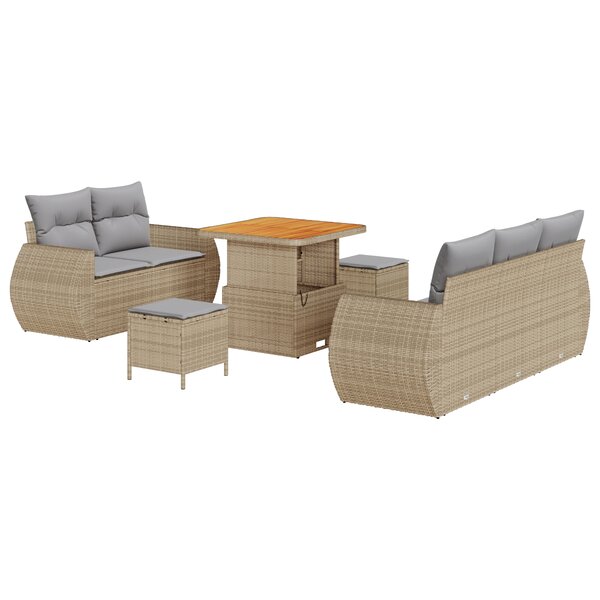 Ensemble Canapé Jardin 8 Pièces avec Coussins Beige Poly Rotin Acacia