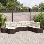 vidaXL Ensemble de Canapé de Jardin 8 Pièces avec Coussins Marron Rattan Poly