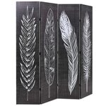 vidaXL Cloison de séparation pliable 160 x 170 cm Plumes Noir et blanc