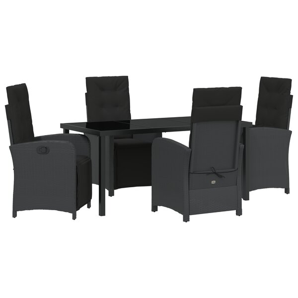 Ensemble de salle à manger jardin 5 pièces avec coussins en poly rotin noir