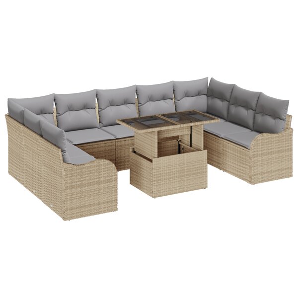 Ensemble de Canapé de Jardin vidaXL 10 pièces avec Coussins en Rattan Beige