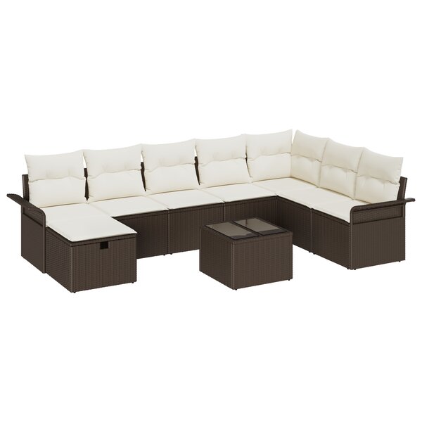 vidaXL Canapé de Jardin 9 Pièces avec Coussins Marron Rattan
