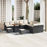 Canapés de Jardin vidaXL 13 Pièces avec Coussins Noir Rattan Poly Acacia