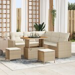 Ensemble de canapé de jardin 8 pièces avec coussins Beige Poly Rotin Acacia