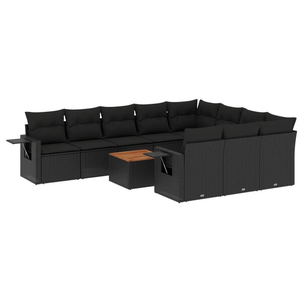 vidaXL Salon de jardin 11 Pièces avec coussins noir résine tressée