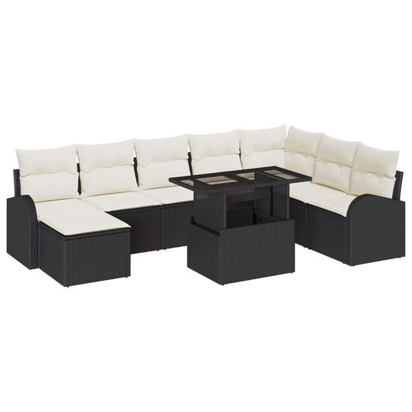 Ensemble de Canapé de Jardin en 9 Pièces avec Coussins Osier Poly Noir