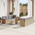 Ensemble de canapés de jardin de 11 pièces avec coussins beige rotin poly acacia