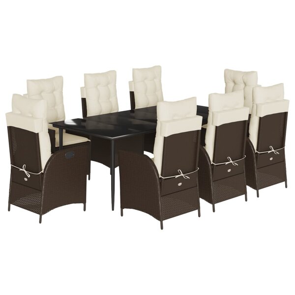 vidaXL Ensemble à manger de jardin et coussins 9 Pièces marron poly rotin
