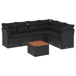 vidaXL Salon de jardin 7 Pièces avec coussins noir résine tressée