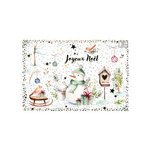 Carte De Voeux - Joyeux Noël Dessin Bonhomme de Neige Décor Doré
