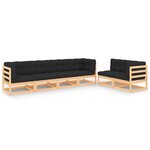 Salon de jardin meuble d'extérieur ensemble de mobilier 6 pièces avec coussins bois de pin massif 02_0016686