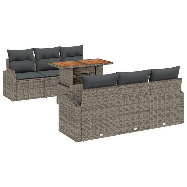 Ensemble de Canapés de Jardin 7 pièces avec Coussins Gris en Poly Rattan