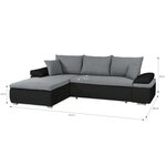 Canapé d'angle réversible convertible 3 places + Coffre - Simili noir et tissu gris - 274 x 184 cm