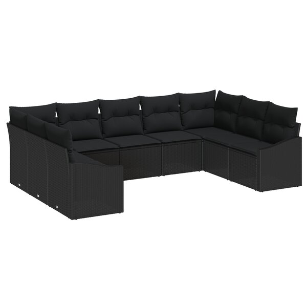vidaXL Ensemble de canapé de jardin 9 pièces avec coussins noir poly rotin