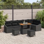 Ensemble de Canapé de Jardin 9 pièces avec Coussins en Poly Rattan Noir Acacia