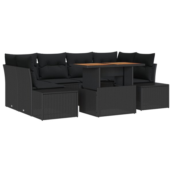 vidaXL Ensemble de canapé de jardin de 7 pièces avec coussins noir en rattan poly