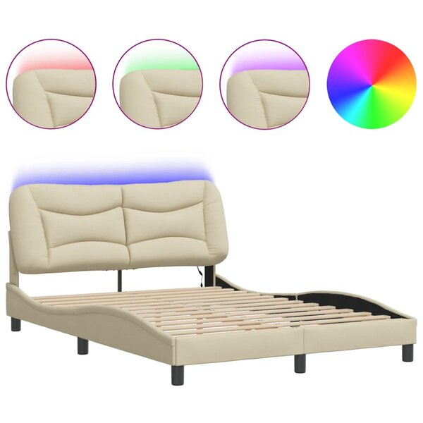 vidaXL Cadre de lit avec LED sans matelas crème 140x200 cm tissu