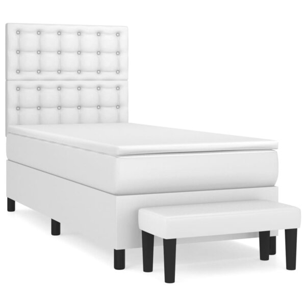 vidaXL Sommier à lattes de lit avec matelas Blanc 100x200cm Similicuir