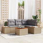 vidaXL Ensemble de Canapé de Jardin 5 Pièces avec Coussins Beige Poly Rotin Acacia