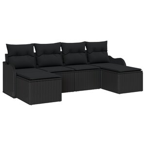 Ensemble de canapés de jardin 6 pièces avec coussins Noir Rotin Poly