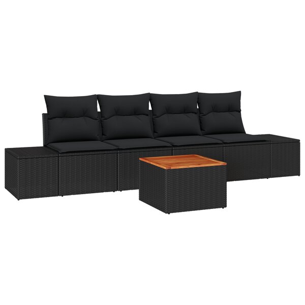 vidaXL Ensemble de canapé de jardin 5 pièces avec coussins en noir  rattan et acacia