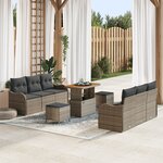 vidaXL Ensemble de canapé de jardin 9 pièces avec coussins gris en poly rotin acacia