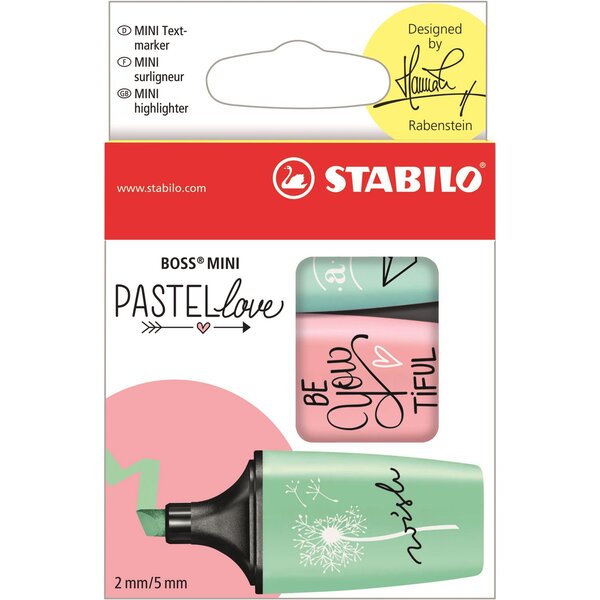 Etui 3 surligneurs BOSS MINI Pastellove menthe rose turquoise x 10 STABILO
