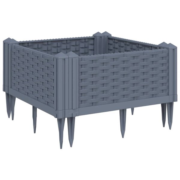 vidaXL Jardinière avec piquets gris 42 5x42 5x28 5 cm PP