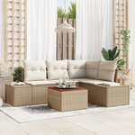 vidaXL Ensemble de canapés de jardin 5 pièces avec coussins Beige Poly Rotin Acacia