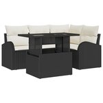 Ensemble de Canapés de Jardin 5 Pièces avec Coussins Noir Rattan Poly