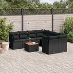 vidaXL Salon de jardin 9 Pièces avec coussins noir résine tressée