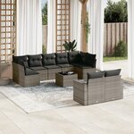vidaXL Salon de jardin avec coussins 10 Pièces gris résine tressée
