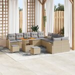 Ensemble de Canapés de Jardin 13 Pièces avec Coussins Beige Rattan Poly Acacia