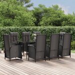 vidaXL Ensemble à manger jardin 9Pièces et coussins noir résine tressée