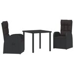 vidaXL Set de salle à manger de jardin 3 pièces avec coussins Noir Poly Rattan