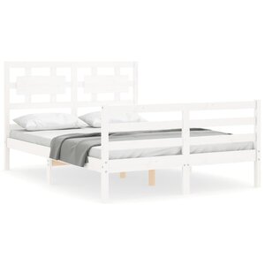 vidaXL Cadre de lit avec tête de lit blanc 120x200 cm bois massif