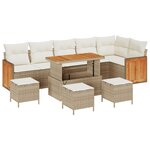 Ensemble de canapé de jardin vidaXL 10 pièces avec coussins beige rattan acacia