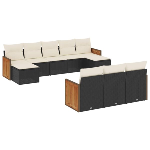 vidaXL Salon de jardin 10 Pièces avec coussins noir résine tressée