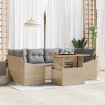 vidaXL Ensemble de Salle à Manger de Jardin 7 Pièces avec Coussins Beige Poly Rattan Acacia