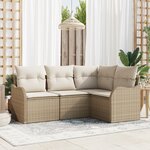 Ensemble de canapé de jardin vidaXL 4 pièces avec coussins en rotin poly beige