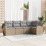 Ensemble de canapé de jardin 5 pièces avec coussins beige en poly rotin